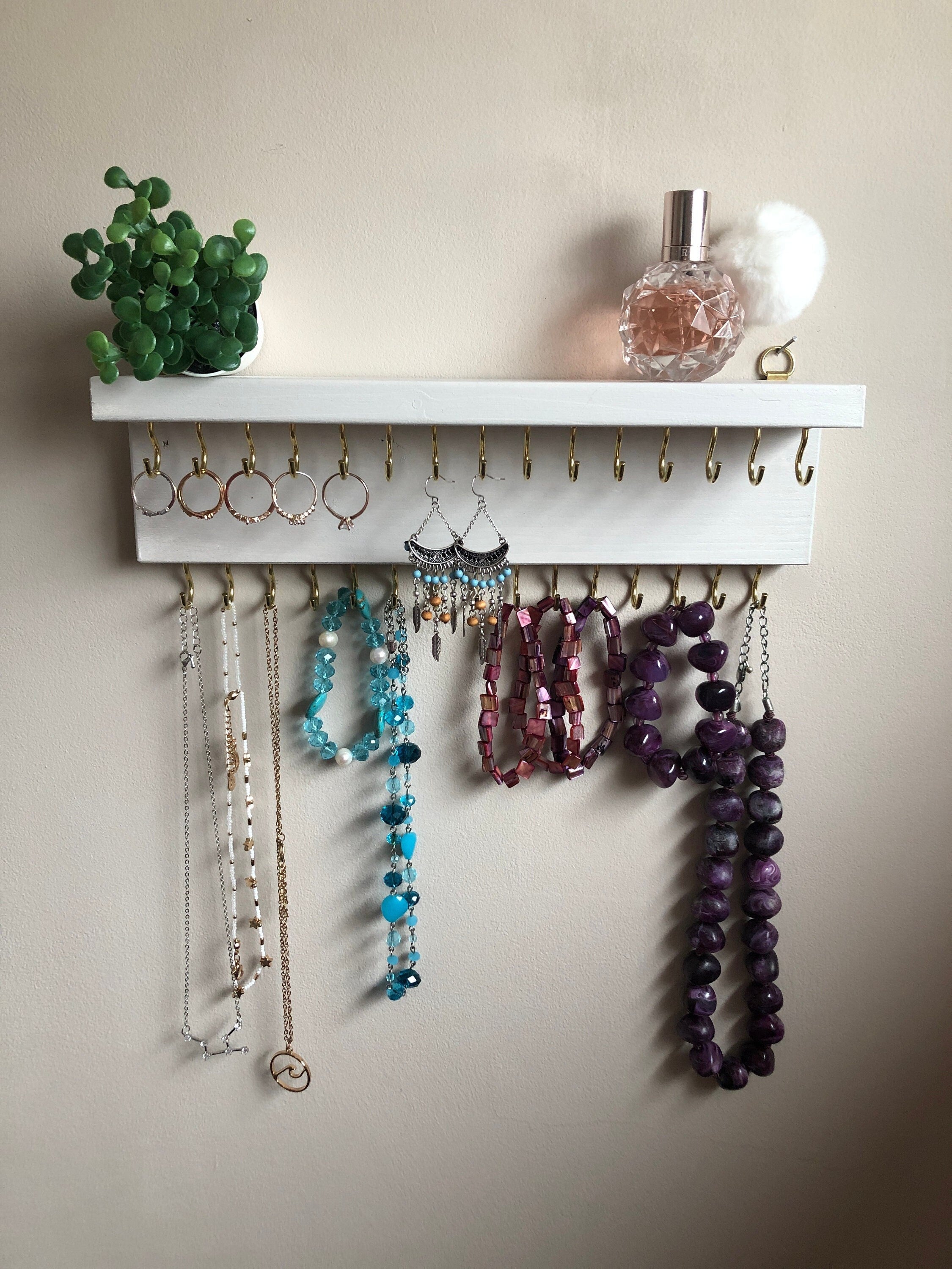 Popular Jewelry Organizer With Shelf, Earring Display and Necklace Hooks